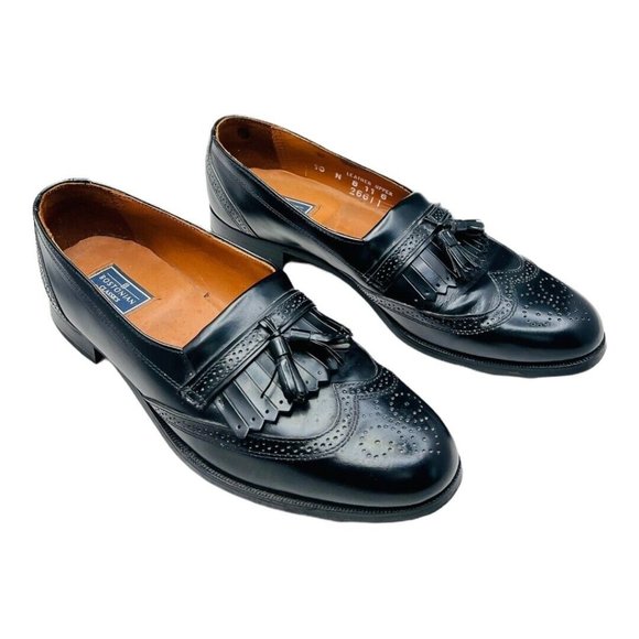 Bostonian Evanston Black Leather Brogue Wingtip Kiltie Tassels Shoes Men size 10 - Picture 1 of 12
